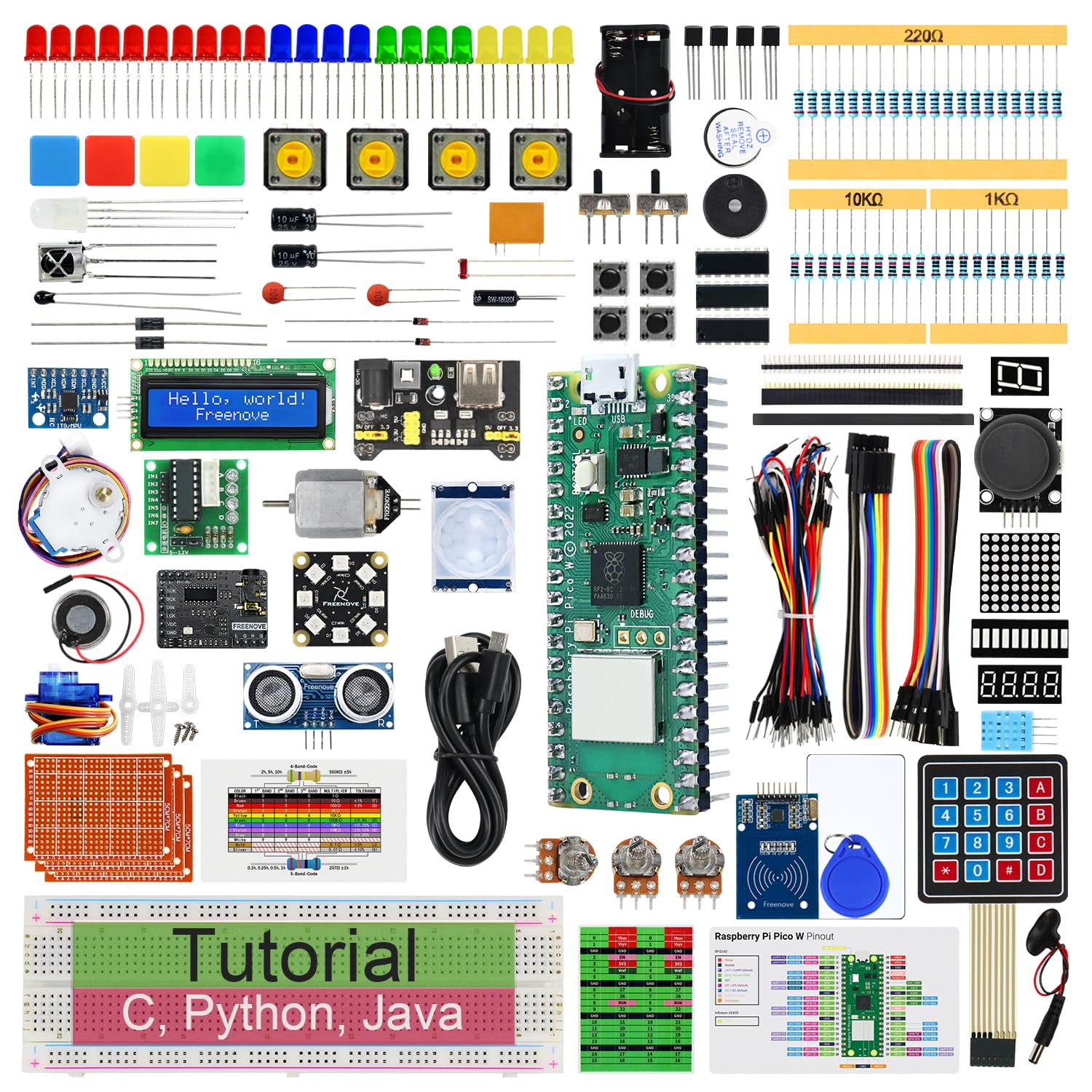 Freenove Ultimate Starter Kit for Raspberry Pi Pico W (Included), Dual-core Arm Cortex-M0+ Microcontroller, 767-Page Detailed Tutorial, 224 Items, 119 Projects, Python C Java Code