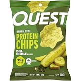 Quest Nutrition Dill Pickle Protein Chips, 19g Protein, 12 Count | 4g Net Carbs, Gluten Free, High Quality Protein, Baked Crunch, Salty and Tangy Flavor, Individually Wrapped 1.1oz Bags