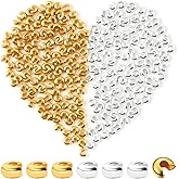 400 Pieces Crimp Bead Covers for Jewelry Making, 4mm Open Half Round Crimp Beads for jewelries Craft DIY, Small Jewelry Knot Covers for DIY Craft Projects (Gold and Silver)
