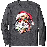 Retro Santa Face Sunglasses Christmas Xmas Long Sleeve T-Shirt