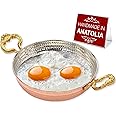 Hakan Copper Round Chef Pan | Traditional Ottoman Style Handmade Copper Frying Pan | Authentic Design Copper Cookware | Hand-Crafted Hammered Copper Sahan | Turkish Egg Omelet Skillet, 6.3”
