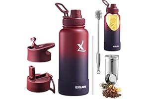 Lexlion Water Bottle 32 Oz, Triple Walled Insulated Stainless Steel Reusable, Wide Mouth, Fruit Diffuser-Thermal Leaf Infuser