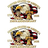 U.S.A. 250th Anniversary Commemorative Sticker, Patriotic Adjustable 250 Anniversary USA Sticker, 4" x 8.3" Bald Eagle Printed Stickers for Car Windows Car Bodies Laptops Wall (2)