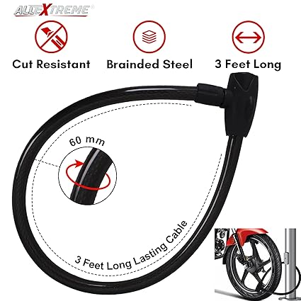 AllExtreme Universal Anti Theft Stainless Steel Cable Lock Coil with 2 Security Keys for Bike, Bicycle, Motorcycle and Helmet