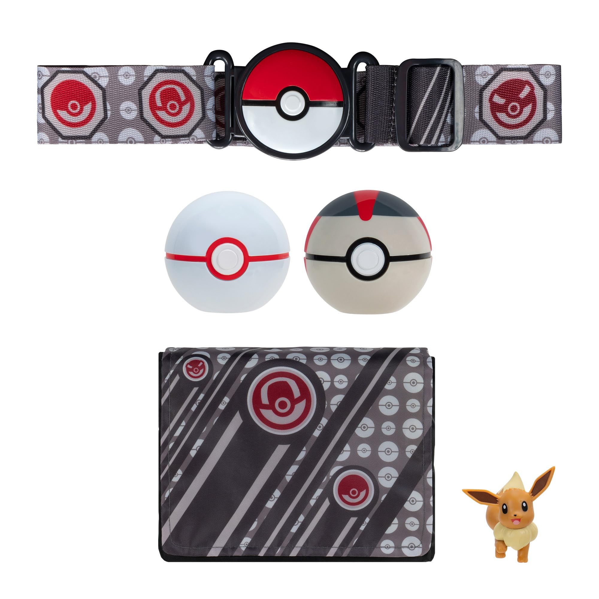 Pokémon Eevee Clip ‘N’ Go Bandolier Set - 2-Inch Eevee Battle Figure with Clip ‘N’ Go Belt and Bag plus Premier and Timer Ball Accessories