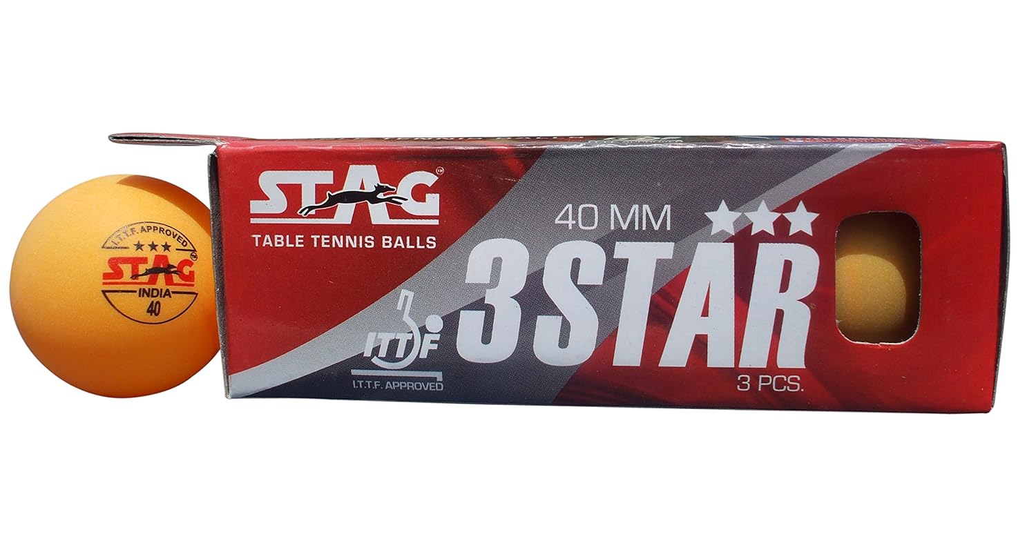 Buy Stag Three Star Table Tennis Balls, 40mm Pack of 3 (Orange) Online