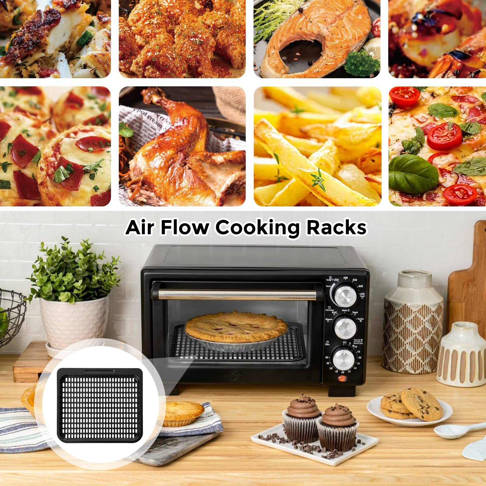 Air Fryer Cooking Tray for Instant Vortex Plus10 Quart, 2 PCS Food Grade Nonstick Replacement Rack Parts Grill Pan Crisper Plate, Dishwasher Safe