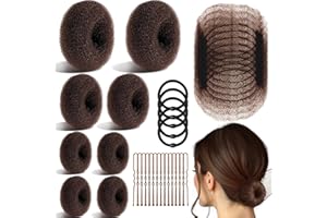 TsMADDTs Bun Maker and Hair Nets Set, Hair Accessory Set with 8 Bun Makers for Women, 10 Brown Invisible Nets, 5 Elastic Bands and 40 U Bobby Pins for Ballet, Dance