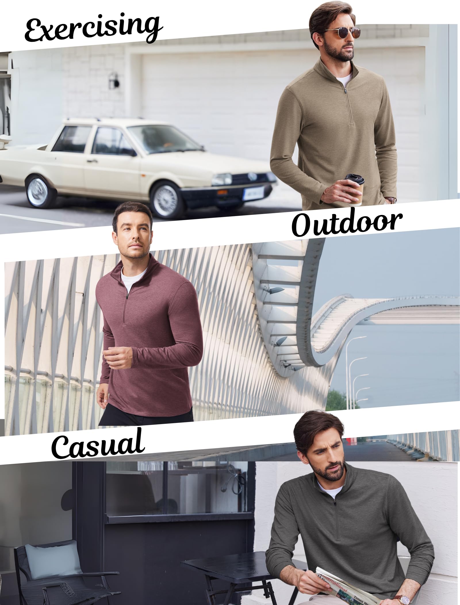 PINSPARK Men's Quarter Zip Up Pullover Mock Neck Sweatshirts Long Sleeve Golf Shirts Performance Athletic Casual Workout Khaki