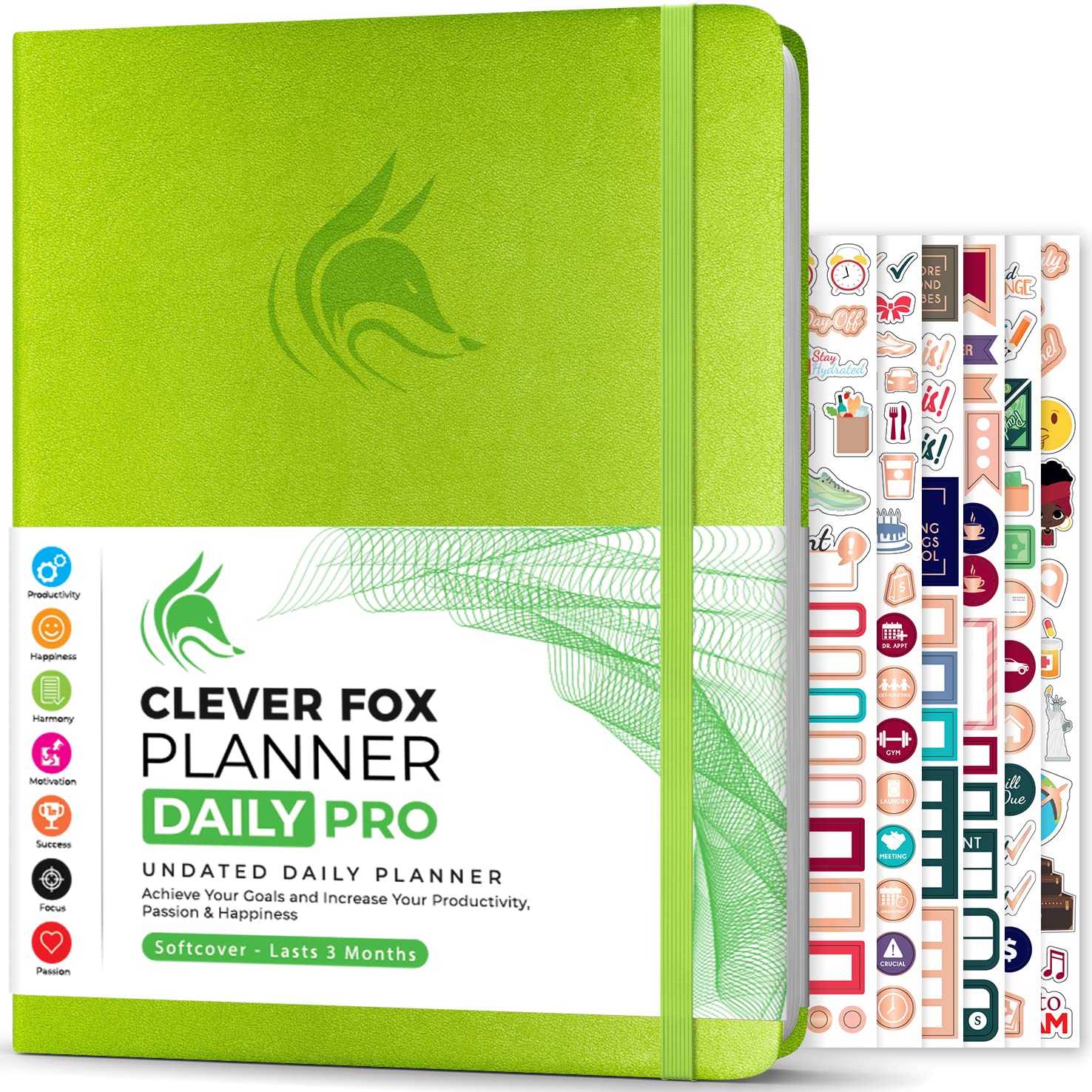 Clever Fox Planner Daily PRO - Daily Life Planner and Gratitude Journal to Increase Productivity, Time Management and Hit Your Goals, Undated, A4 Size - 21.5x28cm, Lasts 3 Months (Green)