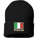 Go All Out Italia Flag with Classy Gold Trim Italy Italian Pride Uncuffed Cuffed Marled Pom Embroidered Knit Beanie Cap