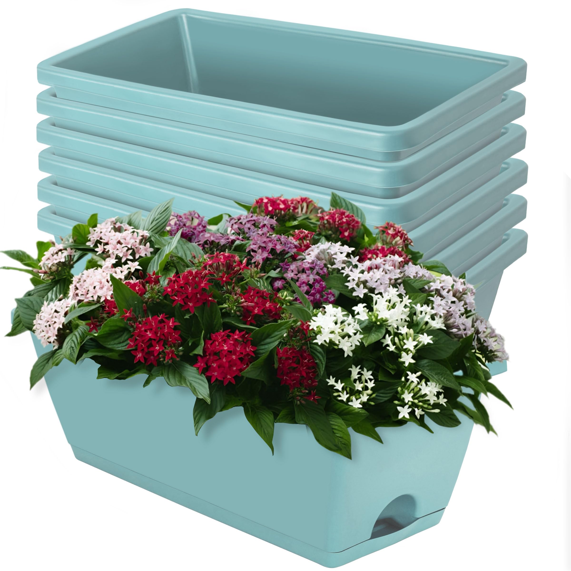 Photo 1 of LOCONHA Window Box Planter, 7 Pack Plastic Vegetable Flower Planters Boxes 17 Inches Rectangular Flower Pots with Saucers for Indoor Outdoor Garden, Patio, Home Decor