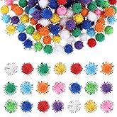 Tyqour 250 Pcs Mini Pompoms for Crafts Small Pom Pom Balls Craft Bulk Glitter Fuzzy Pompom Puff Balls for DIY Arts, Crafts Projects, Home Decorations, Summer Holiday Party, Fuzzy Ball to Glue on