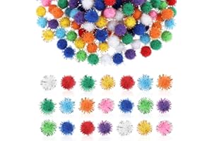 Tyqour 250 Pcs Mini Pompoms for Crafts Small Pom Pom Balls Craft Bulk Glitter Fuzzy Pompom Puff Balls for DIY Arts, Crafts Projects, Home Decorations, Summer Holiday Party, Fuzzy Ball to Glue on
