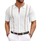 COOFANDY Knit Shirts for Men Casual Short Sleeve Button Down Shirts Summer Beach Stretch Fit Collared Shirts