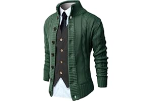 NITAGUT Mens Long Sleeve Stand Collar Cardigan Sweaters Button Down Cable Knitted Sweater
