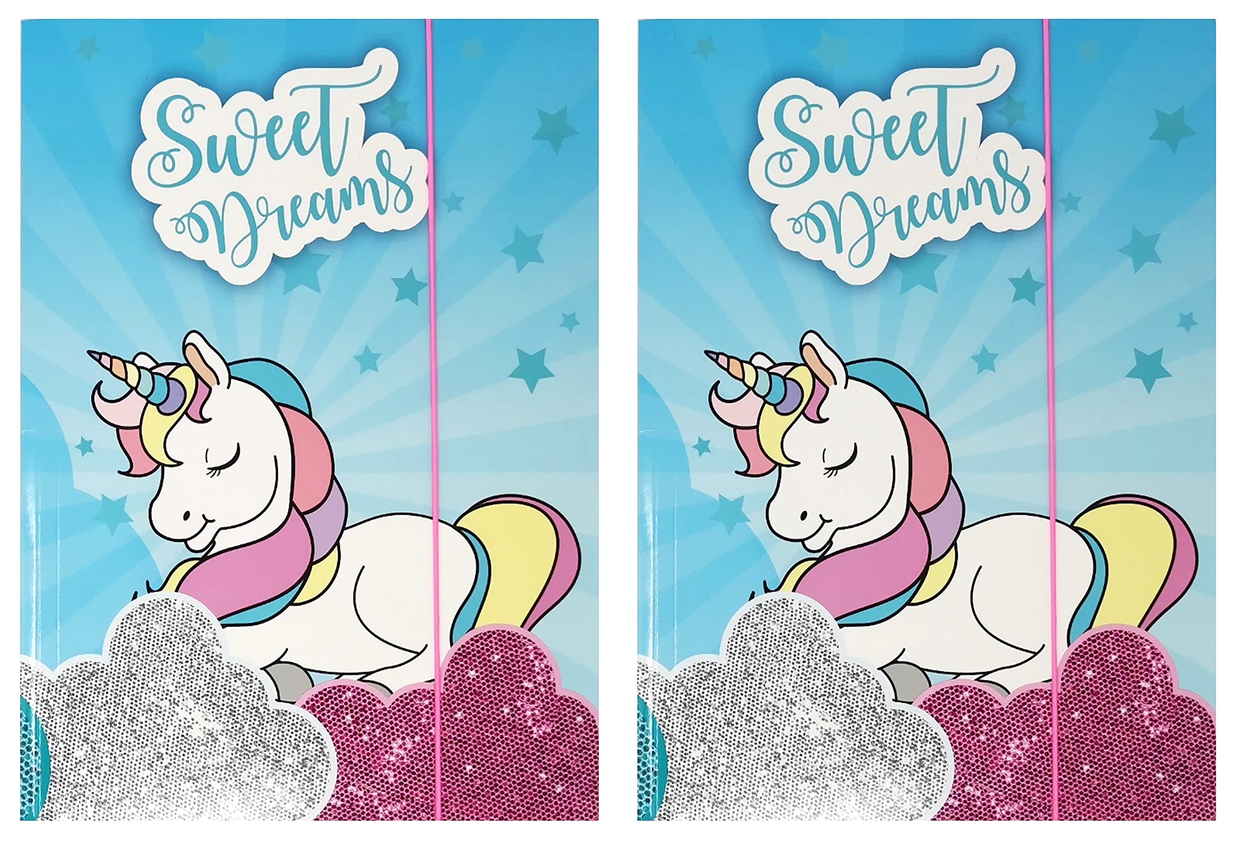 Theonoi A4 DIN Folders/Notebooks Boxes, Set of 2, Unicorn A1, Elastic Band, Storage for School, Office, Kids & Adults