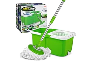 InstaMop Spin Mop and Bucket Set, 2-Bucket Floor Mop Bucket with Wringer, Mop and Bucket Set, Washer Machine Safe Microfiber 