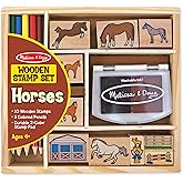 Melissa & Doug Wooden Stamp Activity Set: Horse Stable - 10 Stamps, 5 Colored Pencils, 2-Color Stamp Pad