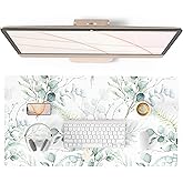 QIYI Large Mouse Pad for Desk, Cute Desk Mat for Desktop, Women Girls Green Office Décor Desk Accessories, PU Leather Waterproof Gaming Mousepad, Eucalyptus Leaf Desk Pad Computer Mat, 31.5" x 15.7"