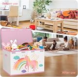 VERONLY Toy Storage Box with Lids Beige & Pink 83L Foldable Kids Basket view 2