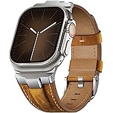 Leather bands Compatible With Apple Watch Ultra Band 49mm 46mm 45mm 44mm 42mm, Superior Genuine Leather Rugged Metal Connector Durable Strap for Men iWatch Ultra3 2 1,Series 11 10 9 8 7 6 5 4 3 SE3 SE