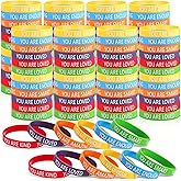 Ecally 120 Pcs Valentine's Day gift Affirmation Silicone Bracelets Bulk Motivational Rubber Wristbands with Positive Message Inspirational for Adults Students Teacher Gift Prizes Party Favor Supplies