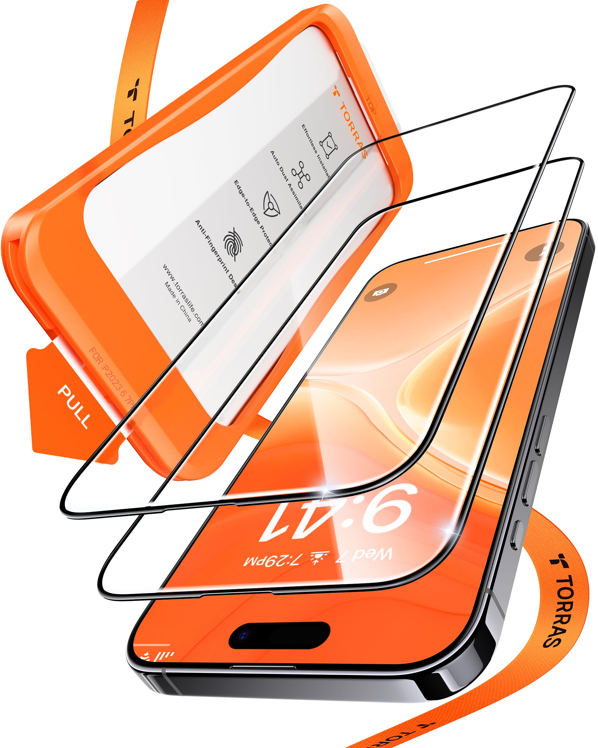 TORRAS for iPhone 15 Screen Protector, Install Fail? Replace!, 8FT Military Shatterproof, 9H Anti-Scratch, No Bubbles No Dust, Longest Durable Screen Protector for iPhone 15 Glass (2 Pack)