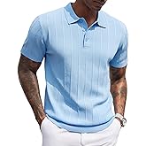 COOFANDY Mens Knit Polo Shirts Short Sleeve Ribbed Textured Polo Shirt Lightweight Casual Golf Shirts Collared T Shirt