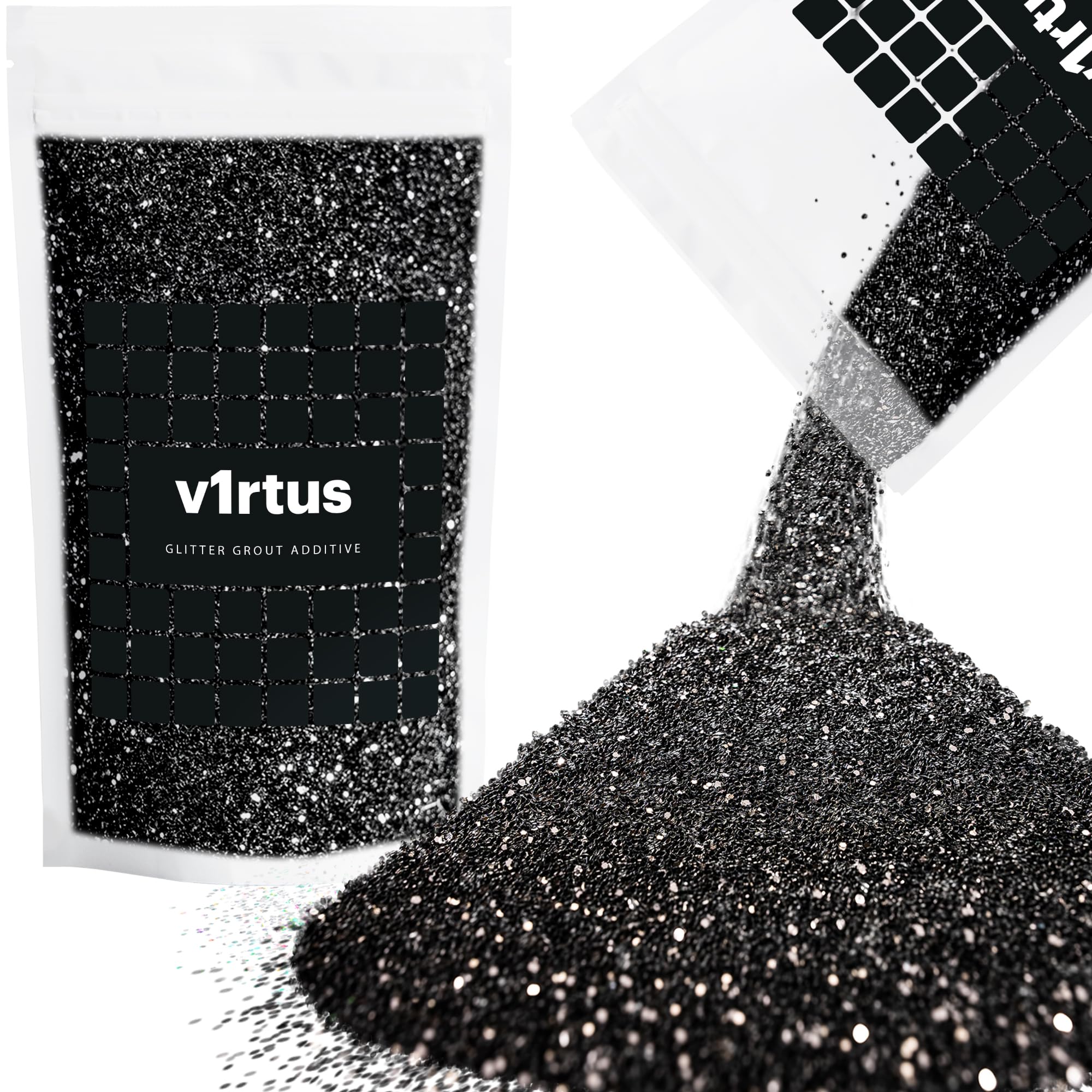 v1rtus Black Glitter Grout Additive Fine 100g | Grout Glitter for Adding Sparkle to Kitchen & Bathroom Tiles | Enhance Your Indoor Grouting Projects with a Sparkly Effect
