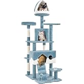 Yaheetech 72.5in Shark Cat Tree, Shark Mouth Bed, 2 Condos, Blue &amp; White | Ocean-themed Design, Multi-level Layout, 2 Wide Perches, Interactive Toys, Sturdy Anti-wobble, Spacious for Multi Indoor Cats