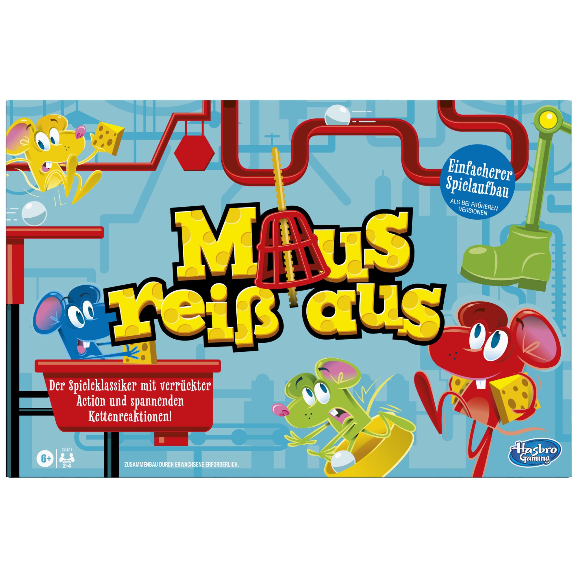 Maus reiß aus, Familienspiel für 2 bis 4 Spieler, klassischer Mulitplayer Brettspiel mit einfachem Spielaufbau für Kinder ab 6 Jahren, brettspiel für die Familie