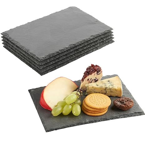 VonShef Schieferplatten 6 TLG. Set - Servierplatten Käseplatten Tapas Serviertablett | Teller aus 100% Naturschiefer | 22x16 
