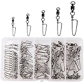 AGOOL Ball Bearing Fishing Swivel with Coastlock Snap Kit - 60pcs Stainless Steel Welded Ring Barrel Swivels Fish Line Connector Saltwater Fishing High Strength 8 to 440Lb Copper with Nickle Coated