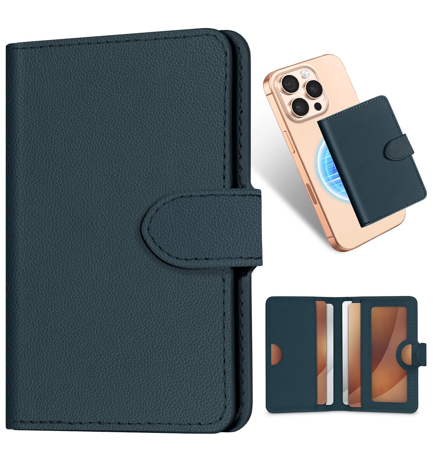 Shorogyt for Magnetic Phone Wallet Compatible with Magsafe Card Holder - Luxury Slim Leather Mag Wallets for Men Women Fit 4 Cards, for iPhone 17/16/15/14/13/12 Series for Apple RFID Magnet, Blue