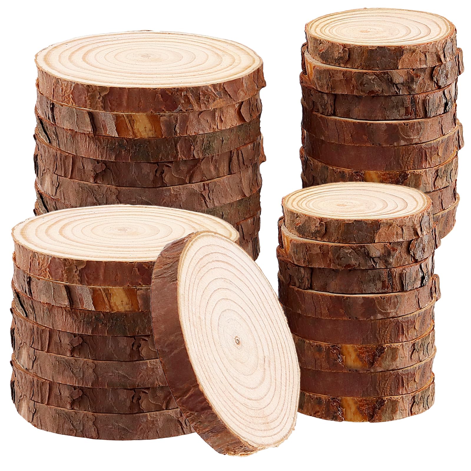 MUKLEI 32 Pack 6-7cm/8-10cm Natural Wood Slices, No Hole Wooden Log Slices, Unfinished Log Wooden Circles Wood Discs for Arts, DIY Crafts, Christmas Ornaments, Wedding Decoration