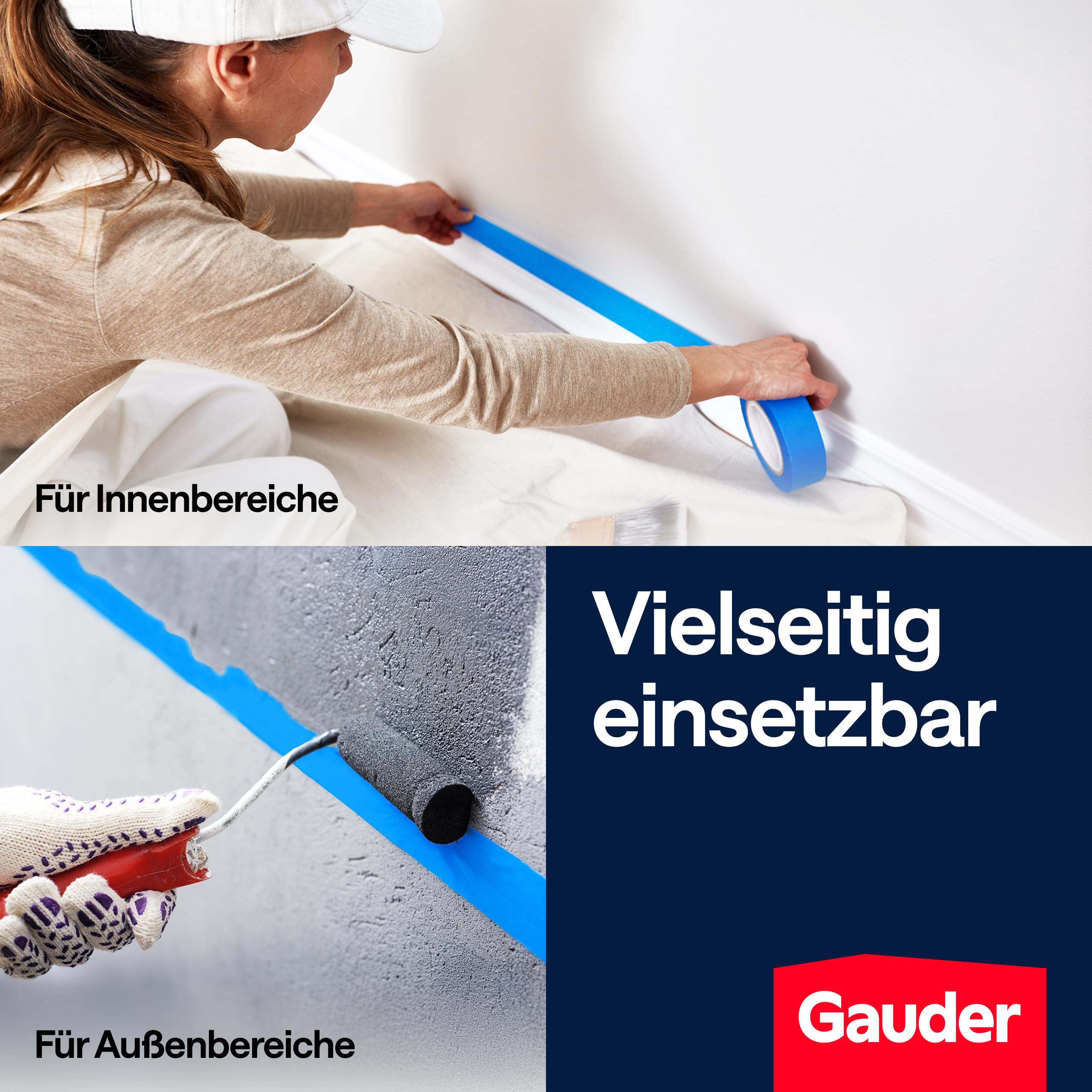 GAUDER Malerkrepp für präzise Farbkanten - Kreppband für Malerarbeiten - Malerband & Abdeckband blau - Abklebeband Maler Washi-Papier - Masking Tape - Klebeband Malertape (3 Rollen - 24 mm x 50 m) 6