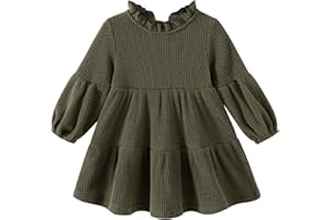 SWNONE Toddler Kids Baby Girl Dress Lantern Long Sleeve Solid Color Casual Dresses Girls Fall Winter Outfit Clothes