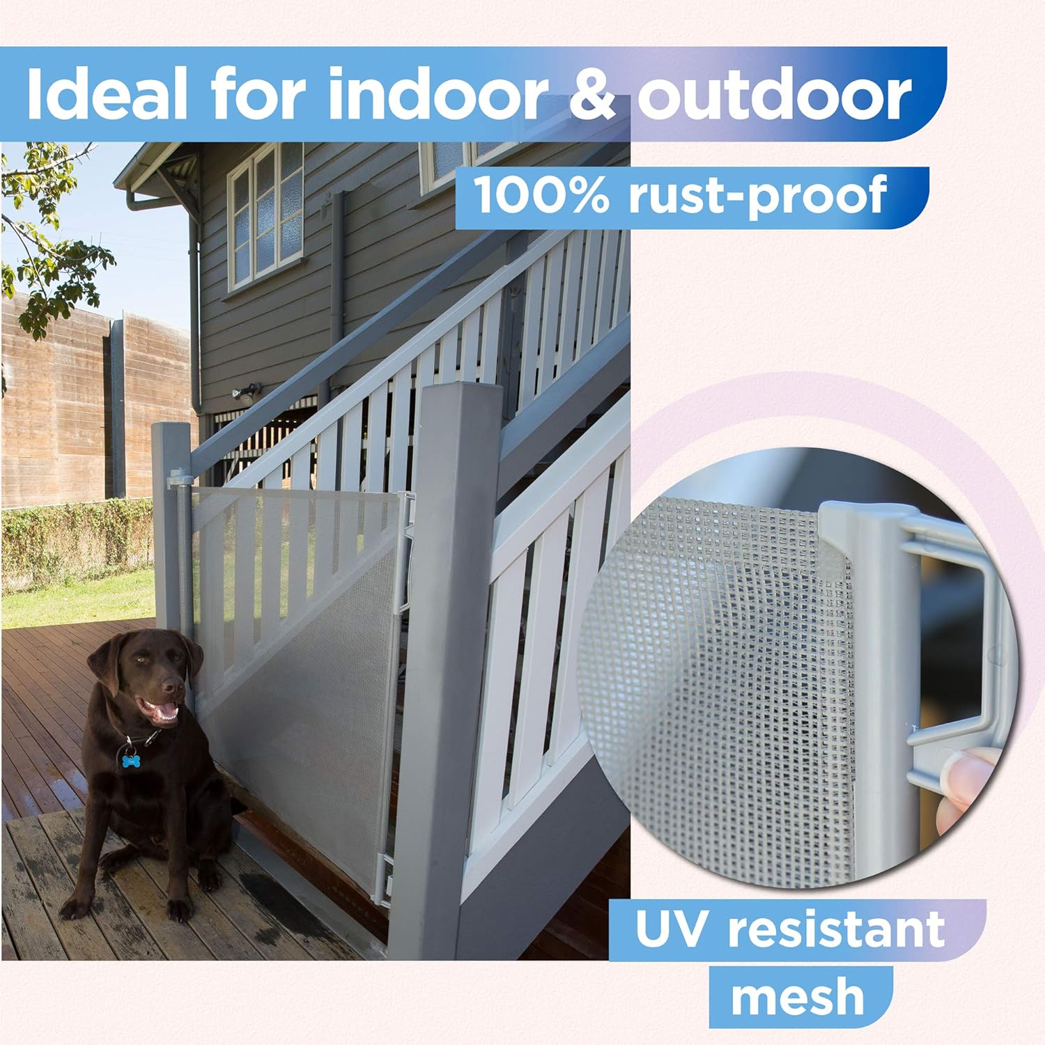 Perma Child Safety IndoorOutdoor Retractable Baby Gate 41" Tall Extends to 71" Wide, Gray, 4 x 7 Inch : Baby