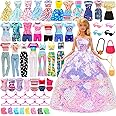 BARWA 37 Pcs Doll Clothes and Accessories for 11.5 Inch Girl Dolls Including 1Sequin Wedding Gown, 5 Tops 5 Pants, 4 Fashion Dresses, 2 Swimwear, 10 Hangers, 5 Pairs of Shoes, Bags, Glasses, Camera
