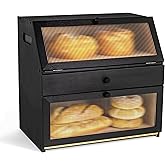 Bread Box Corner for kitchen,Bamboo Wood Bread Box with Knife Drawer & Utensil Storage,Black Kitchen Gadgets Bread Storage fo