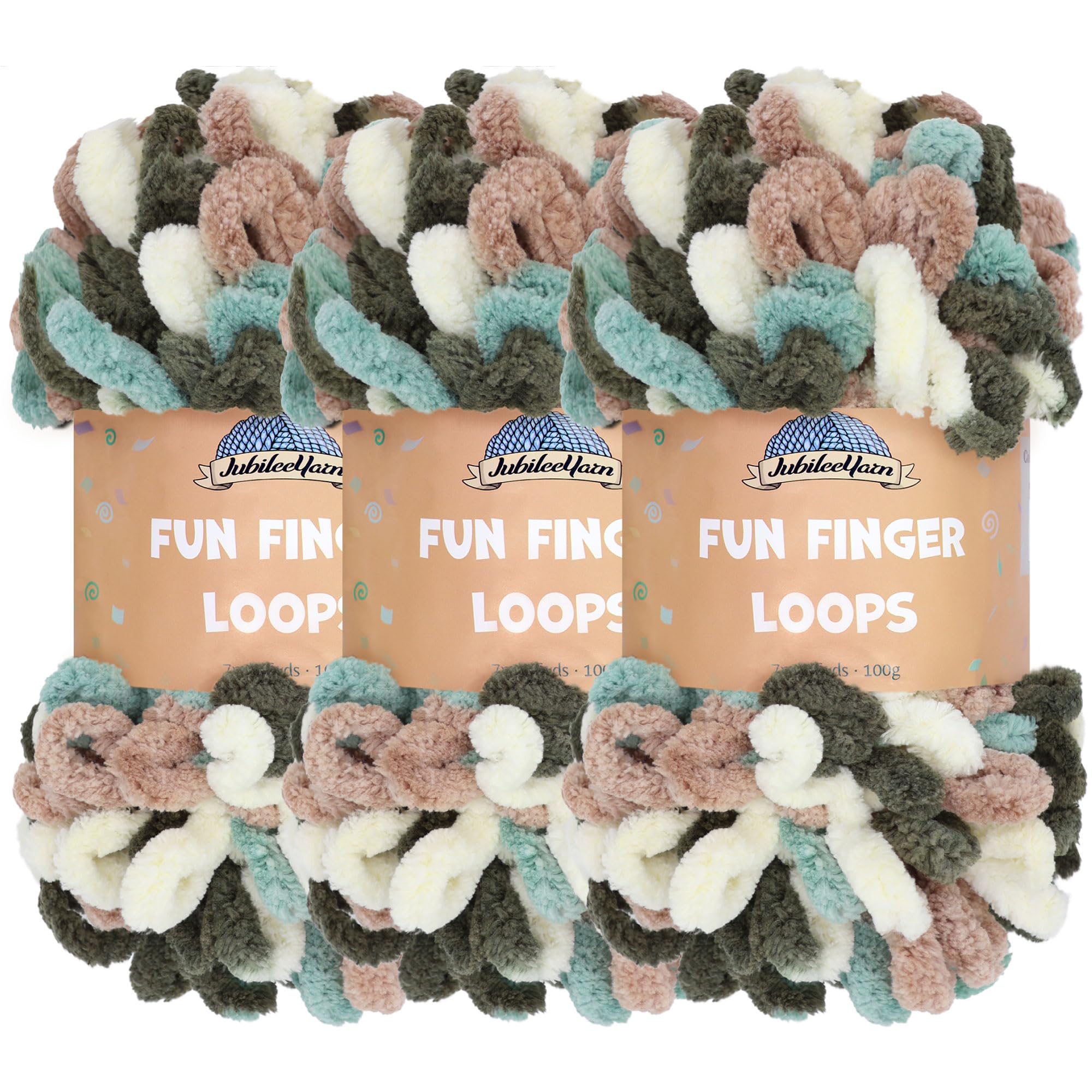 JubileeYarn Fun Finger Loops Yarn - Polyester Jumbo Weight Loop Yarn - 100g/Skein - Demeter - 3 Skeins