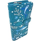 Shag Wear Shark Pattern Large Wallet for Women and Teen Girls Vegan Faux Leather Teal 7"