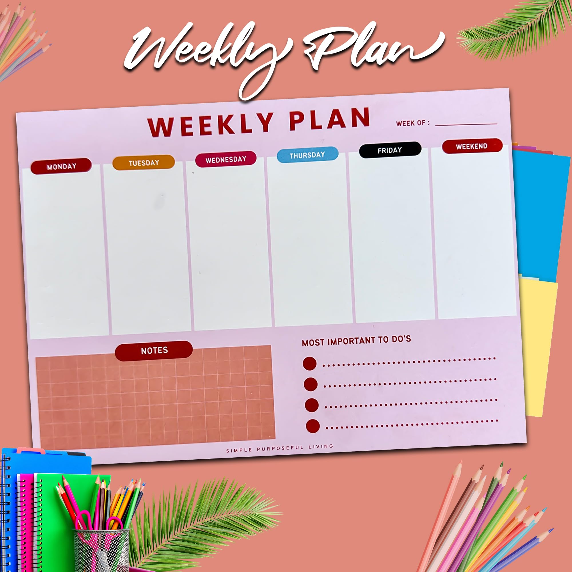 Photo 1 of Weekly Planner Notepad – Tear-Off Weekly to do List Notepad, Weekl y Desk Calendar Notebook for Productivity, Task Planner for Time Management, Project Planner with 50 Planning Sheets