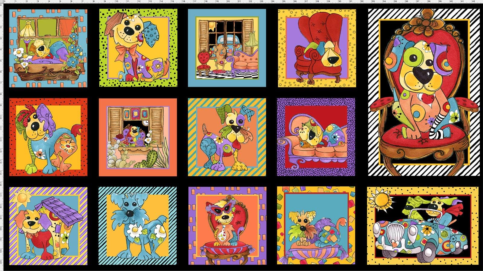 Joy Dog Fabric Panel for Quilting