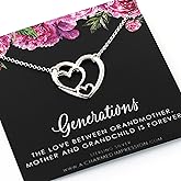A Charmed Impression Sterling Silver Three Generations Heart Necklace - Family Gift