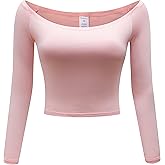 OThread & Co. Women's Off Shoulder Long Sleeve Crop Top Comfy Basic Stretch Layer Shirt