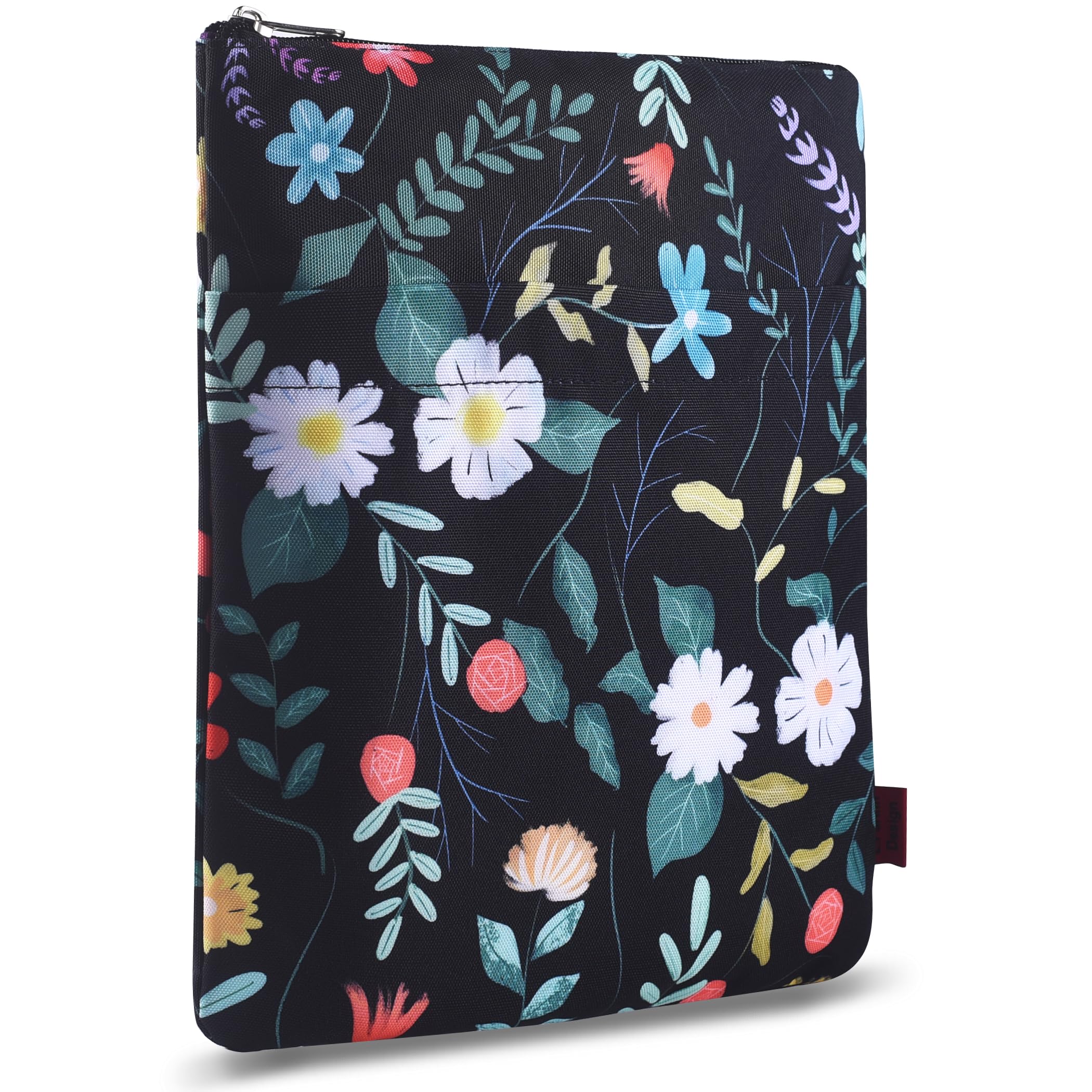 LParkin Black Floral Book Sleeve with Zipper, Washable Fabric Protector Cover for Book Lover, Medium 11 Inch X 8.7 Inch