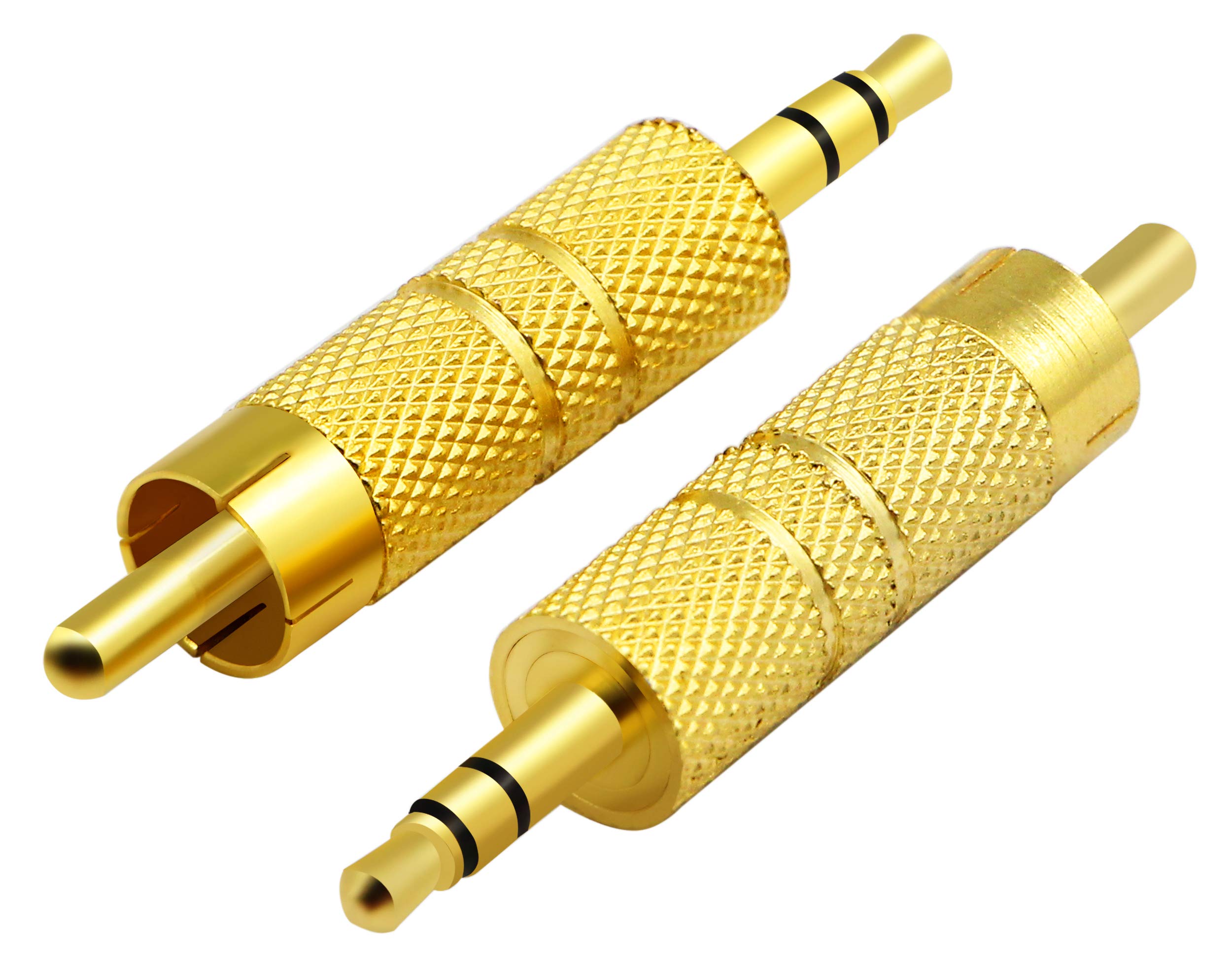 zdyCGTime Gold Plated 3-Pole 3.5mm to RCA Audio Adapter,Metal RCA Male to Jack 3.5mm (1/8 Inch) TRS Stereo Plug Male Adaptor Connector for RCA Headphone Adapter Cable.(2 Pack)
