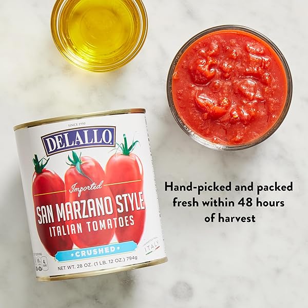 DELALLO IMPORTED SAN MARZANO STYLE CRUSHED TOMATOES, 28 OUNCE CAN, 3 PACK, PRODUCT OF ITALY, NON-GMO